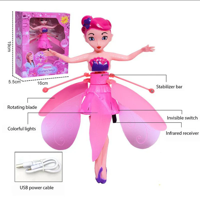 Flying Fairy Doll, Magical Hand Sensor Control, Rainbow Glitter Sky Dancers Toy for Girls, Boys, Ages 3+